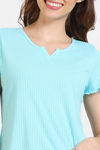Zivame Venus Dreams Knit Poly Loungewear Top - Aruba Blue — thumbnail 5